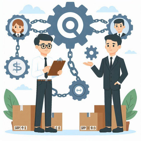 Businessman and businesswoman working together. Teamwork concept illustration.のイラスト素材
