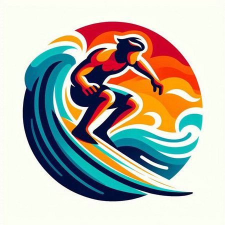 Surfer with surfboard on the waves. Vector illustration of surferのイラスト素材