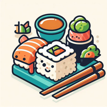Vector illustration of japanese food. Sushi and rolls.のイラスト素材