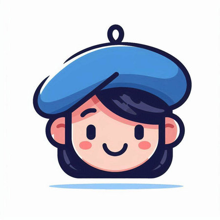 Vector illustration of a cute cartoon girl in a beret on a white background.のイラスト素材