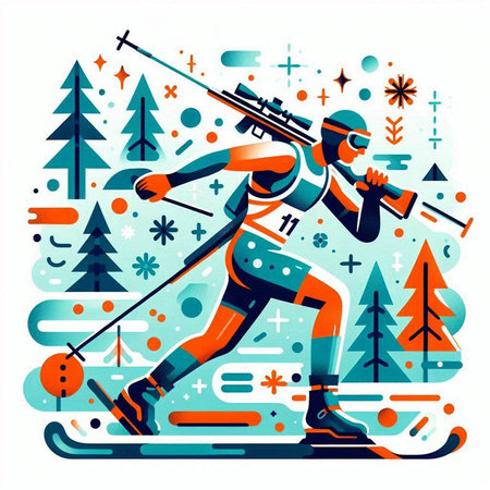 Cross-country skiing. Winter sport. Vector illustration. Flat style.のイラスト素材