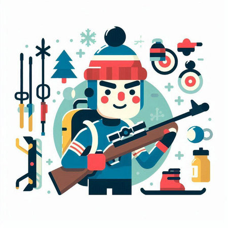 Winter sports. Flat vector illustration of a man with a gun.のイラスト素材