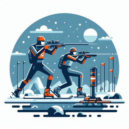 Winter sports. Skiers on the ski slope. Vector illustration.のイラスト素材