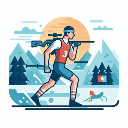 Vector illustration of a man with a gun on the background of nature.のイラスト素材