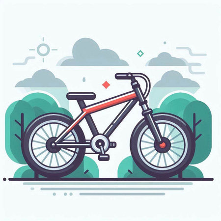 Bike in the park. Vector illustration in flat design style.のイラスト素材