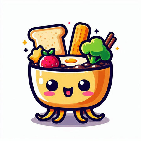 Cute bowl of healthy food. Vector cartoon character illustration icon designのイラスト素材