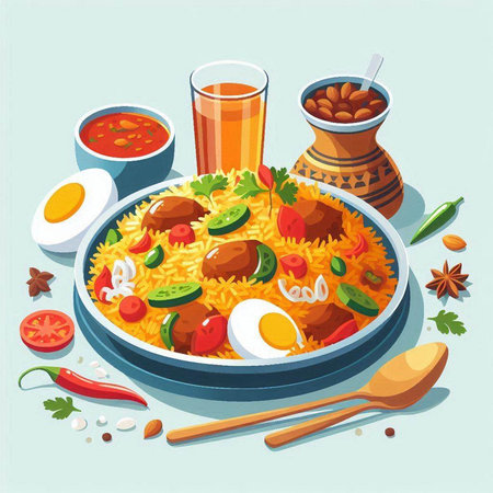 Nasi goreng. Traditional indonesian food. Vector illustrationのイラスト素材