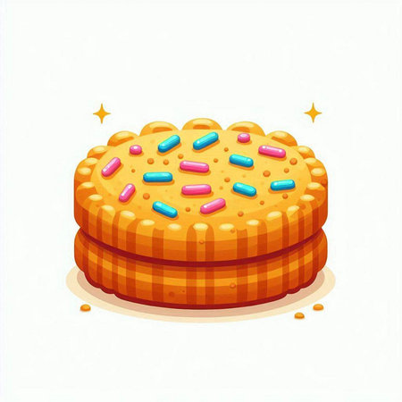 Illustration of a cookie with colorful sprinkles on a white backgroundのイラスト素材