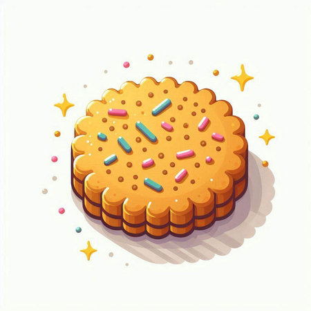 Illustration of a biscuit with colorful sprinkles on a white backgroundのイラスト素材