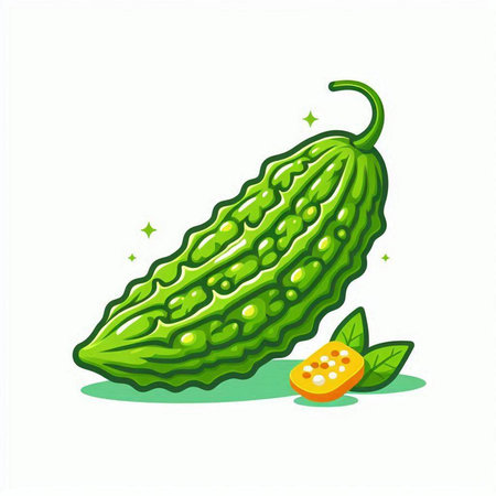Bitter gourd vector illustration. Isolated on white background.のイラスト素材