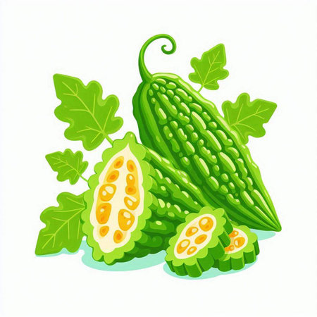 Bitter melon isolated on a white background. Vector illustration.のイラスト素材