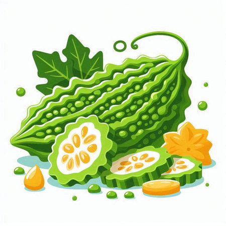 Bitter melon isolated on white background. Vector cartoon illustration.のイラスト素材