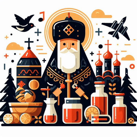 Russian religious symbols and elements. Vector illustration in flat cartoon style.のイラスト素材