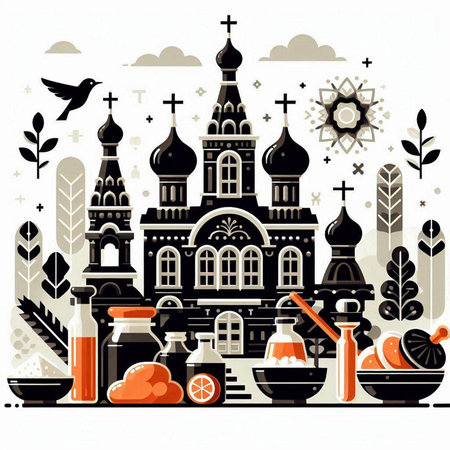 Vector illustration of the Church of St. Alexander Nevsky in the Russian villageのイラスト素材