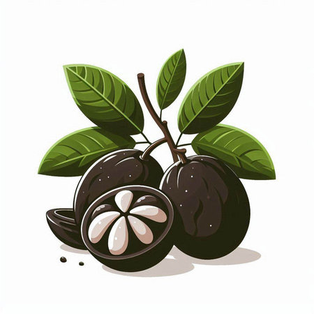 Sapodilla fruit with leaves on white background. Vector illustration.のイラスト素材
