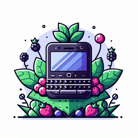Smartphone with berries and leaves. Vector illustration in flat style.のイラスト素材