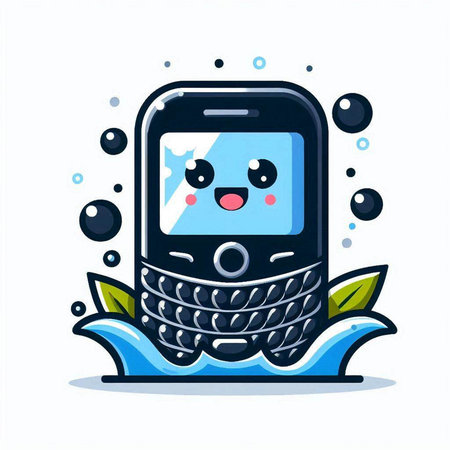 Mobile phone with cute face on the screen. Vector cartoon character illustration.のイラスト素材