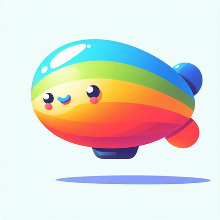 Funny cartoon airship. Colorful vector illustration on white background.のイラスト素材