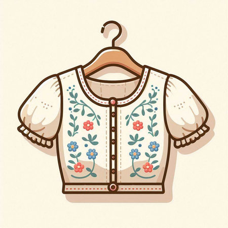 Vintage embroidery jacket on hanger. Vector illustration.のイラスト素材