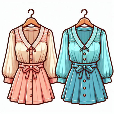 Fashionable women's dresses in retro style. Vector illustration.のイラスト素材