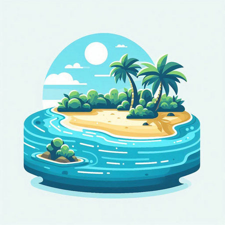 Tropical island with palm trees and sand. Vector illustration.のイラスト素材