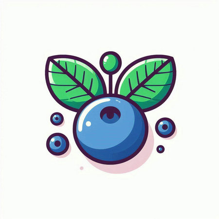 Blueberry fruit with green leaves. Vector illustration in cartoon style.のイラスト素材