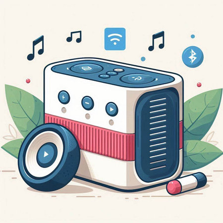 Retro music player with headphones and mp3 player. Vector illustration.のイラスト素材