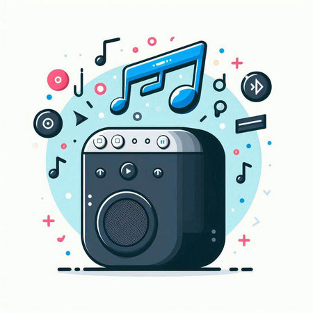 Audio speaker with musical notes on a white background. Vector illustration.のイラスト素材