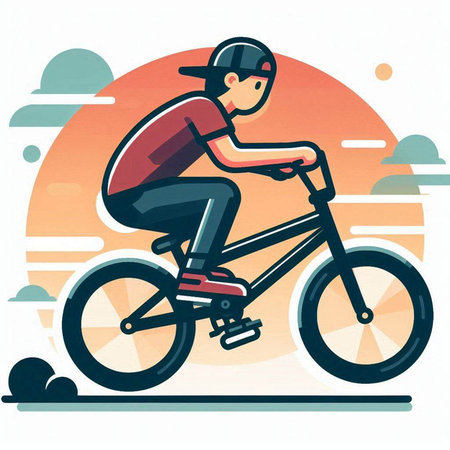 Cyclist in a helmet riding a bicycle. Vector illustration.のイラスト素材