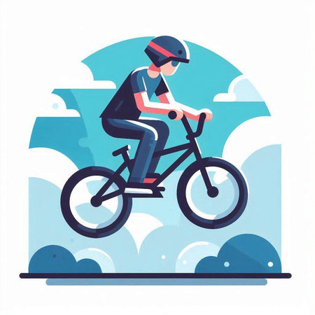 Cyclist in helmet riding bicycle. Flat style vector illustration.のイラスト素材