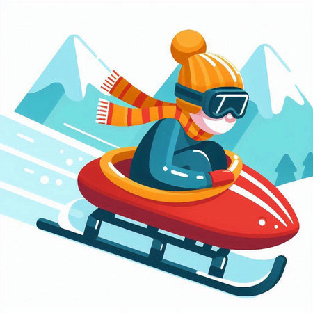 Vector illustration of a snowboarder in winter clothes riding a snowmobileのイラスト素材