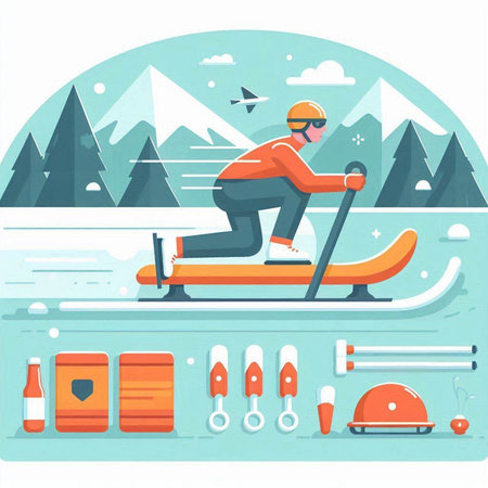 Snowboarder riding on snowboard in mountains flat vector illustration.のイラスト素材