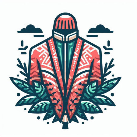 Tribal indian warrior costume with feathers. Vector illustration.のイラスト素材