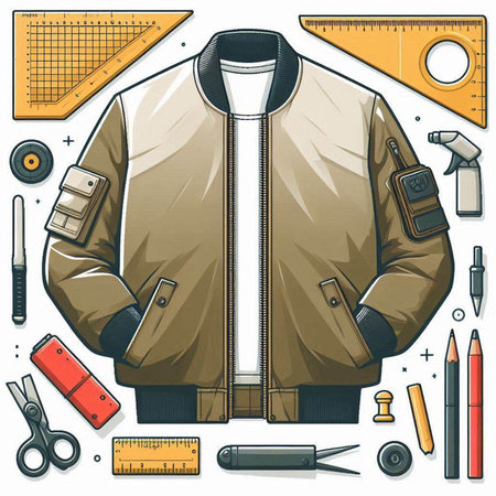 Vector illustration of a men's jacket and accessories on a white background.のイラスト素材