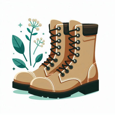 Vector illustration of hiking boots. Isolated on a white background.のイラスト素材