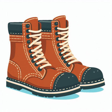 Hiking boots isolated on white background. Vector illustration in cartoon style.のイラスト素材