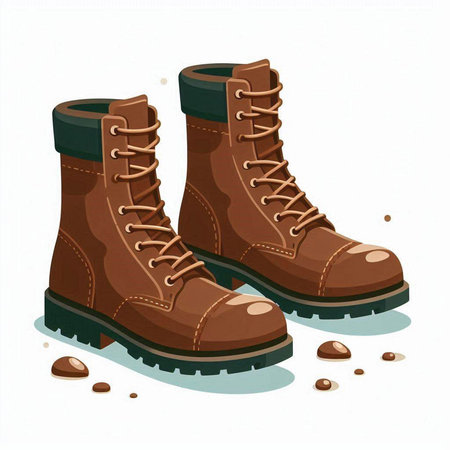 A pair of brown boots on a white background. Vector illustration.のイラスト素材