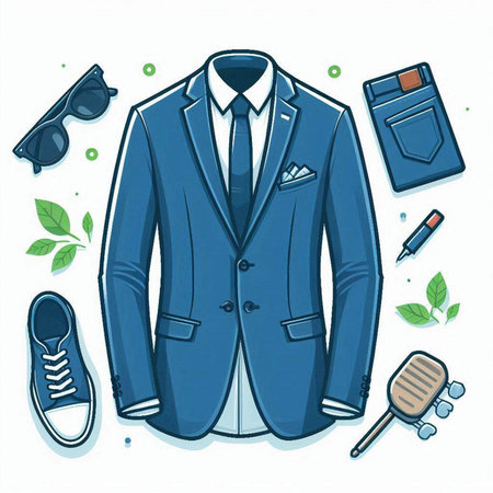 Vector illustration of a man's suit and accessories on a white backgroundのイラスト素材