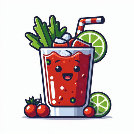 Cocktail with lime, tomato and mint. Vector illustration.のイラスト素材