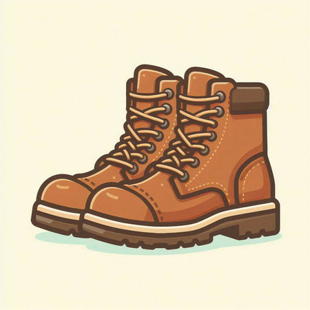 Vector illustration of a pair of brown boots on a white background.のイラスト素材