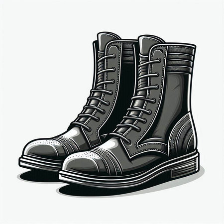 Vector illustration of a pair of black boots on a white background.のイラスト素材