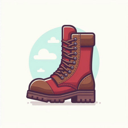 Vector illustration of a hiking boot on a background of blue sky.のイラスト素材