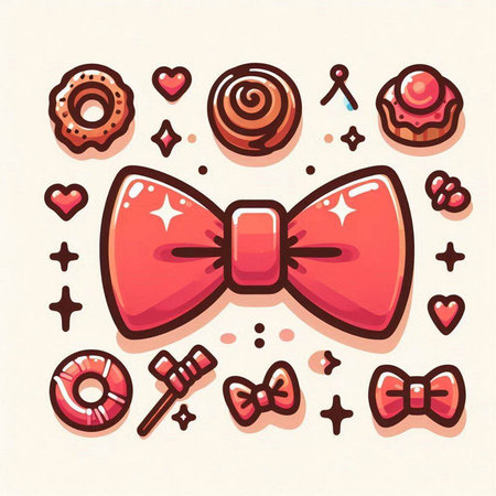 Vector illustration of a red bow tie with sweets and candies.のイラスト素材