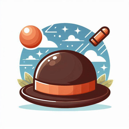 Illustration of a hat with a baseball bat and ball on a white backgroundのイラスト素材