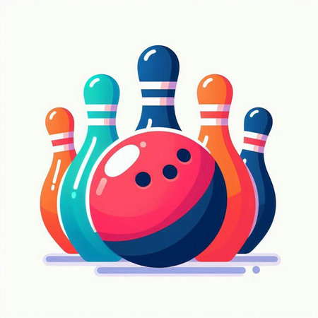 Bowling ball and pins. Vector illustration in flat style on white background.のイラスト素材
