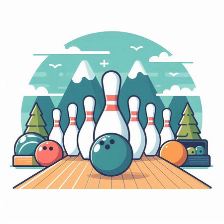 Bowling game. Vector illustration of bowling ball and skittles.のイラスト素材