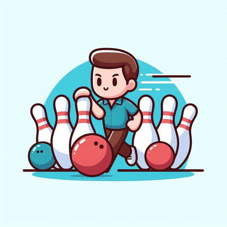 Cartoon man playing bowling. Vector illustration in cartoon comic style.のイラスト素材
