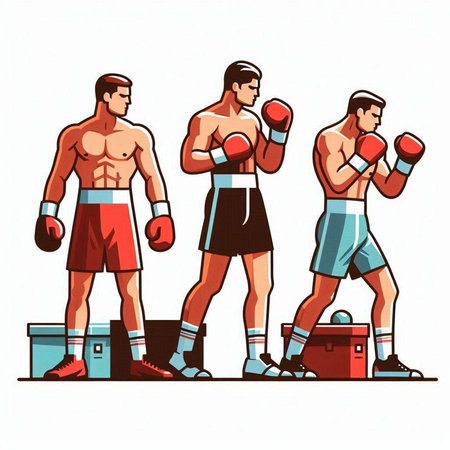 Boxing men. Vector illustration of boxer in boxing gloves and shortsのイラスト素材