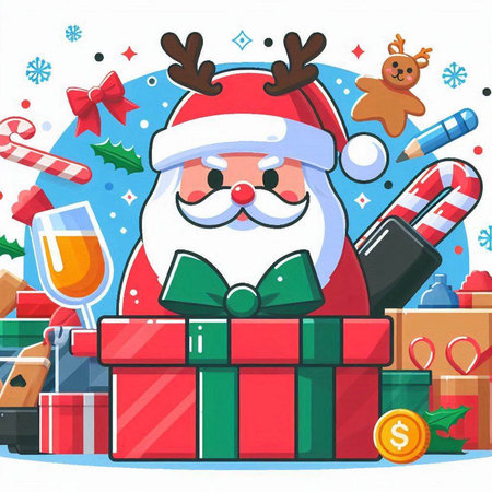Santa Claus with Christmas gifts. Merry Christmas and Happy New Year. Vector illustrationのイラスト素材