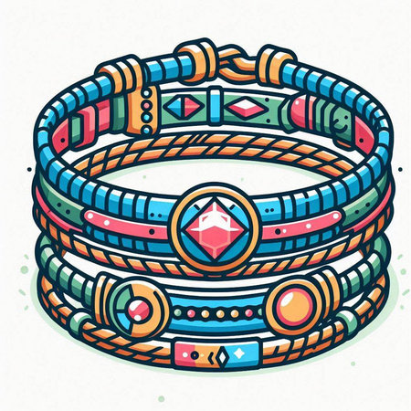 Hand drawn illustration of a boho style bracelets. Isolated on white background.のイラスト素材